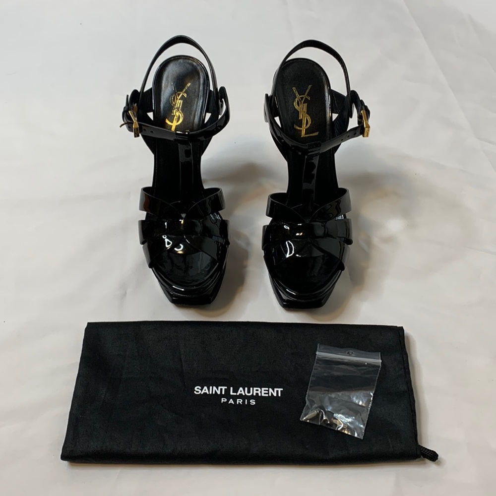 Authentic Saint Laurent (YSL) Tribute Platform Sandal Heels in Black 105mm Sz 36